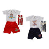 2 Conjunto De Bebê Menino Roupa Ursinho Aviador + Marinheiro