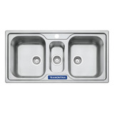 2 Cuba De Inox + Auxiliar Sobrepor Tramontina Válvula 1 Furo