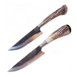 2 Facas Artesanais Tatu 5'' Disco Arado/ Cabo Chifre Cervo