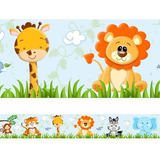 2 Faixas Decorativa Adesivo Infantil Bebê Safari Fundo Azul
