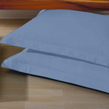 2 Fronhas 4 Abas Percal 400 Fios 100% Algodão Egipcio 50x70 Cor Azul