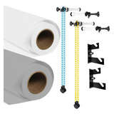 2 Fundo Infinito Papel 2x5 + Suporte Parede Duplo Greika Cor Branco E Cinza Desenho Impresso Liso