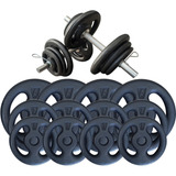 2 Halter Barra De 40cm Maciça + 28kg Anilhas P/ Musculação