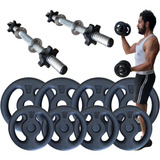 2 Halter Barra De Rosca 40cm + 16kg Anilhas P/ Musculação