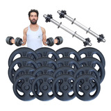2 Halter Barra De Rosca 40cm + 24kg Anilhas P/ Musculação