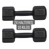 2 Halteres 10 Kg Sextavado Par Peso Academia Musculação Cor Preto