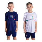 2 Kit Conjunto Infantil Itália Seleção Camisa E Shorts