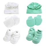 2 Kit Touca Luva Sapatinho Saída Maternidade Neutro Bebe 05
