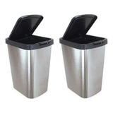 2 Lixeira Cesto 9 Litros Click Label Cozinha E Banheiro Inox