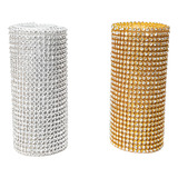 2 Manta De Strass Alto Brilho Dourada E Prata 10x45cm Full 