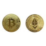 2 Moedas Bitcoin E Ethereum Física Ouro Colecionador Crypto