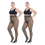 2 Pares De Meia-calça De Lã Quente Translúcida Falsa 320g