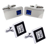 2 Pares De Quadrada De Abotoaduras Masculinas Retangulares
