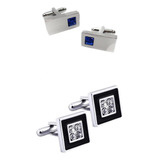 2 Pares Masculino Latão Retângulo Cristal Abotoaduras