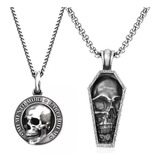2 Peças De Colar Com Pingente De Caveira, Ornamento Retrô Pu