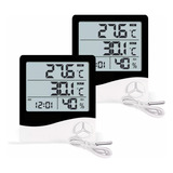 2 Peças Relógio Temperatura Umidade Termo-higrômetro Digital