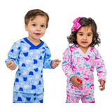 2 Pijama Bebê Moletom Flanelado 1/2/3 Moletinho Inverno