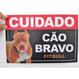 2 Placas Advertência Aviso Cuidado Cão Bravo - Pitbull 30x20