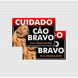 2 Placas Advertência Cuidado Cão Bravo