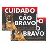 2 Placas Advertência Cuidado Cão Bravo