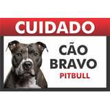 2 Placas Advertência Cuidado Cão Bravo Pitbull 30x20cm Ps1mm