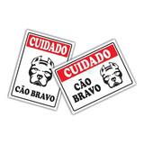 2 Placas Advertência Cuidado Cão Bravo Portão Informativo