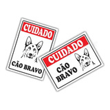 2 Placas Advertência Cuidado Cão Bravo