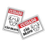 2 Placas Advertência Cuidado Cão Bravo