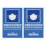 2 Placas Atenção Obrigatório Uso De Máscara Oficial Sp