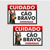 2 Placas Aviso Cuidado Cão Bravo Doberman 20x30