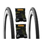 2 Pneu Aro 26 X1.5 Slick Kenda Faixa Branca Mtb Bike+2câmara