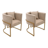 2 Poltronas Decorativa Base De Metal Dourada Sentar Casa