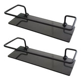 2 Porta Shampoo Suporte Reto Preto Com Vidro Fumê Prateleira