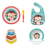 2 Pratinhos Infantil, Colher Flex, Babador E Conj. 3 Potes