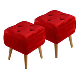 2 Puff Sala Vermelho Quadrado Veludo Direto Fábrica Lottus