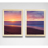 2 Quadros Paisagens Sunset Mar Praia Por Do Sol Com Moldura