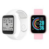 2 Relógio Inteligente Macaron Smartwatch Notifica Whats Face Cor Da Pulseira Prata E Rosê