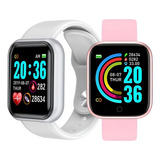 2 Smartwatch D20 Relógio Inteligente Casal Amigos Namorados Cor Da Pulseira Prata E Rosa