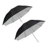2 Sombrinha Refletora Preta Prata Rebatedora 84cms Estudio