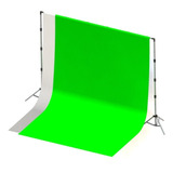 2 Tecidos 2x3 Verde/ Branco + Suporte Fundo Infinito Foto C