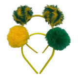 2 Tiaras Pompom Infantil Encapadas Verde E Amarelo Brasil