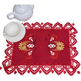 2 Toalha De Bandeja Guippir Bordada Renda Elegante Caminho Cor Vermelho