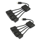 2 Unidades, Conector De Cabo Micro Usb Otg Hub E 4 Portas, A