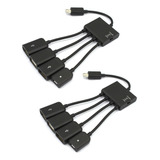 2 Unidades, Conector De Cabo Micro Usb Otg Hub E 4 Portas, A