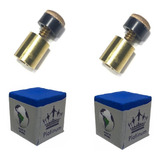 2 Virolas De Rosca De 11mm + 2 Giz Apex Azul Bilhar Sinuca