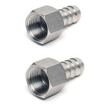 2 X Espigão De Inox 1/2 Femea Rosca Bsp Sextavado Cerveja