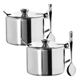 2 Açucareiro Em Aço Inox Com Colher 10 Cm 420ml Black Friday
