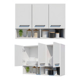 2 Armários De Parede Cozinha Conjunto Com Nicho 6 Portas Cor Branco Nova Decor