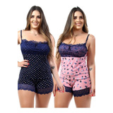 2 Baby Doll Pijama Liganete Renda Fábrica