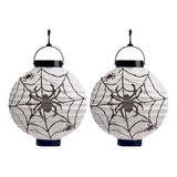 2 Balão Lanterna De Led Decoração Halloween Dia Das Bruxas Cor Branco Aranha